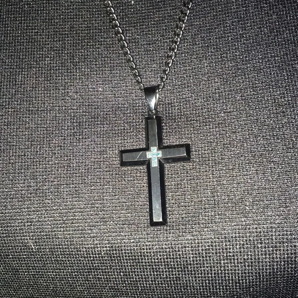 Stainless Steel Men’s Black Cross with Sapphire
